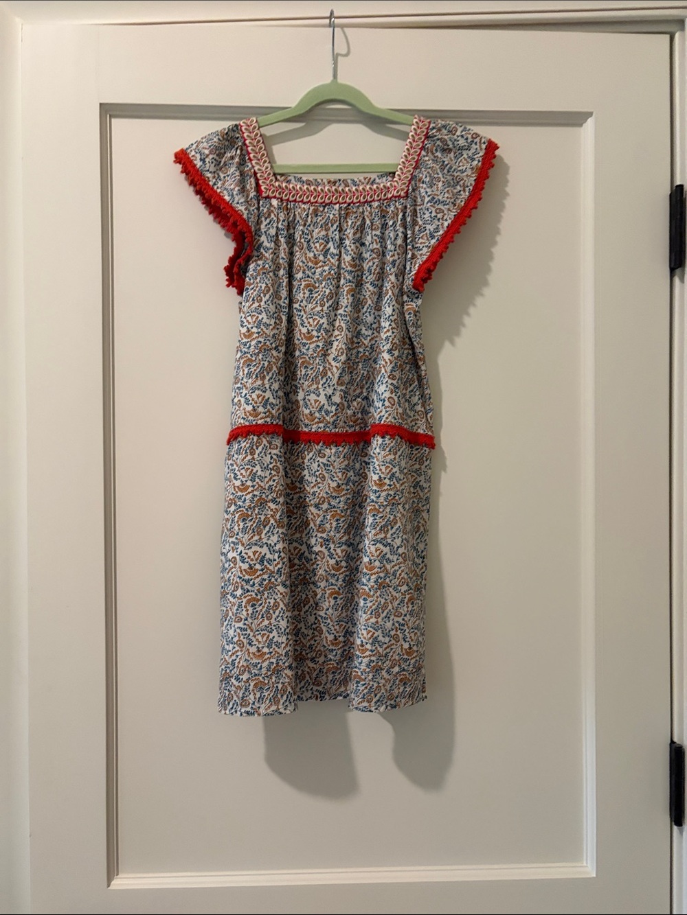Roberta Roller Rabbit Blue Floral Dress with Red Trim